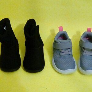 Girls shoes bundle Athetic works grey sneakers 4 & black boots 3